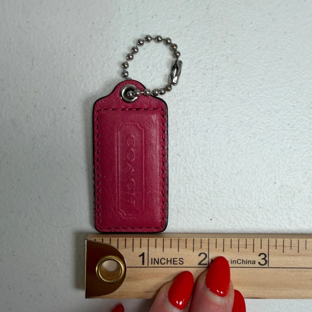 Coach 2.5 Inch Bag Hangtag Replacement Embossed Leather Ball Chain Magenta Pink